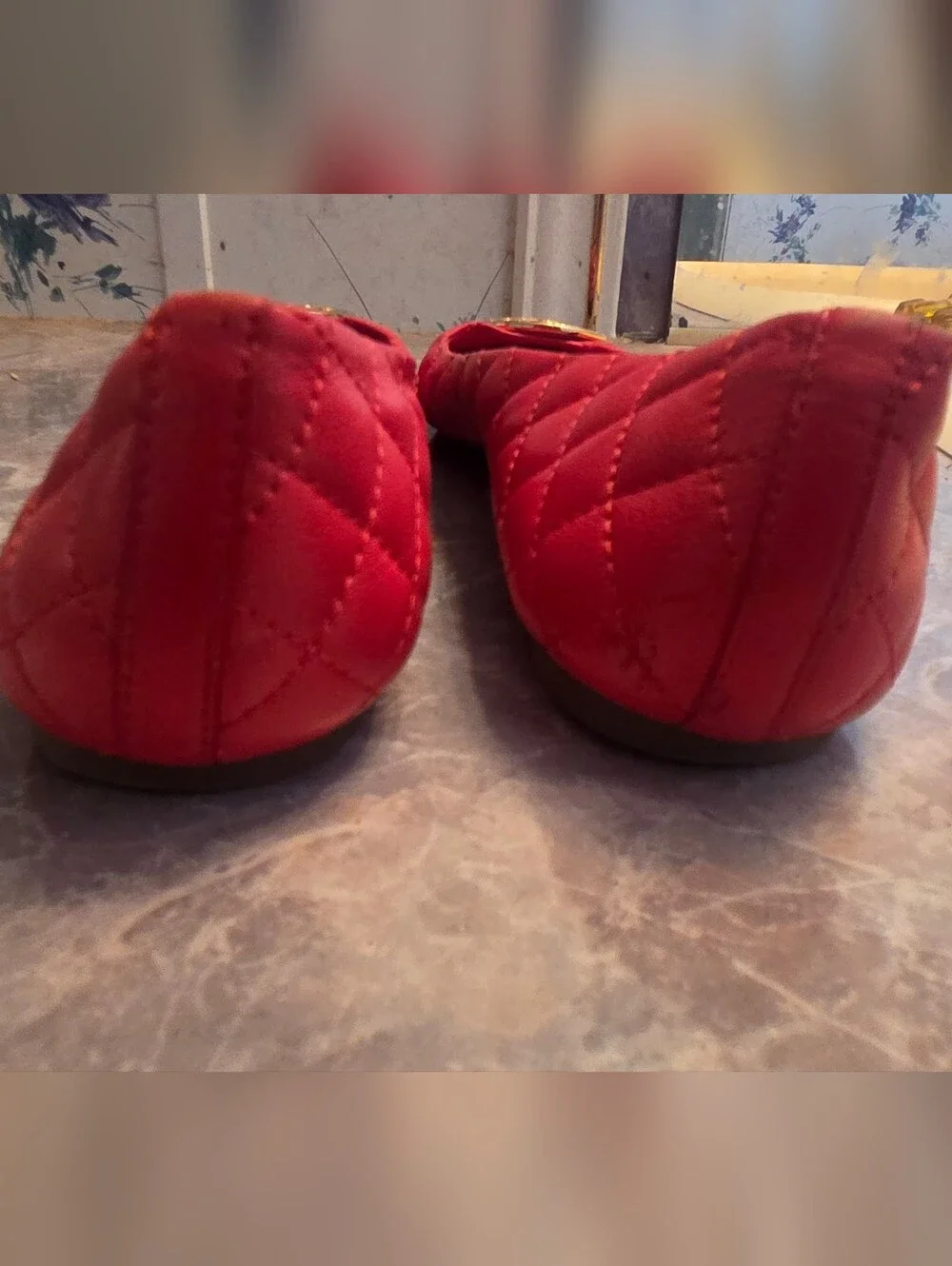 Tory Burch Red Quilted Logo Ballet Flats